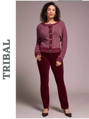Tribal Wine Corduroy Straight Leg Pants Size 8 NWT